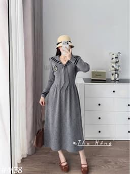 <Đầm bầu Quynhanhhouse> #1138 Váy thuỷ thủ huy hiệu Free sz ghi/đen/than Bầu bí bao xinh 5