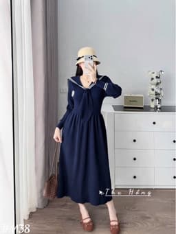 <Đầm bầu Quynhanhhouse> #1138 Váy thuỷ thủ huy hiệu Free sz ghi/đen/than Bầu bí bao xinh 9