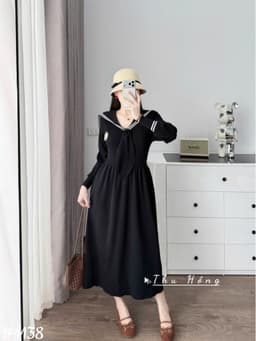 <Đầm bầu Quynhanhhouse> #1138 Váy thuỷ thủ huy hiệu Free sz ghi/đen/than Bầu bí bao xinh 7