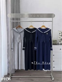 <Đầm bầu Quynhanhhouse> #1138 Váy thuỷ thủ huy hiệu Free sz ghi/đen/than Bầu bí bao xinh 8