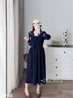 <Đầm bầu Quynhanhhouse> #1138 Váy thuỷ thủ huy hiệu Free sz ghi/đen/than Bầu bí bao xinh 6