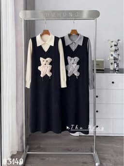 <Đầm bầu Quynhanhhouse> (QC) #108 Váy len gấu 2 màu be/ghi freesize 7