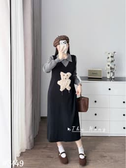 <Đầm bầu Quynhanhhouse> (QC) #108 Váy len gấu 2 màu be/ghi freesize 2