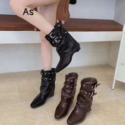Bốt Nữ Da Pu mềm ống rộng 5cm đinh tán cổ điển cá tính 2026n 2