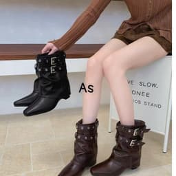 Bốt Nữ Da Pu mềm ống rộng 5cm đinh tán cổ điển cá tính 2026n 3