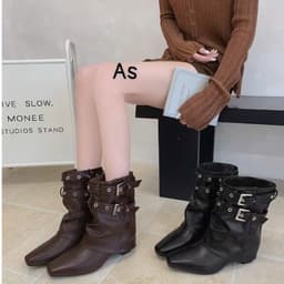 Bốt Nữ Da Pu mềm ống rộng 5cm đinh tán cổ điển cá tính 2026n 1