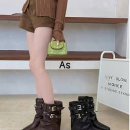 Bốt Nữ Da Pu mềm ống rộng 5cm đinh tán cổ điển cá tính 2026n 4
