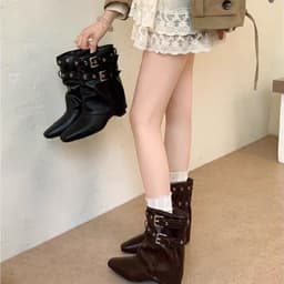 Bốt Nữ Da Pu mềm ống rộng 5cm đinh tán cổ điển cá tính 2026n 9