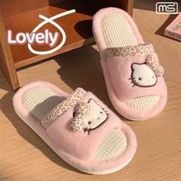 Dép Bông Hello Kitty Nơ Xinh Hở Mũi - Mềm Ấm, Êm Chân 2