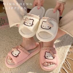 Dép Bông Hello Kitty Nơ Xinh Hở Mũi - Mềm Ấm, Êm Chân 1