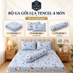 Bộ Ga Gối Lụa Tencel Aniva Home 4 Món Mềm Mịn Thoáng Mát, Ga Bọc Đủ Size 1m–1m8, Nệm Cao 5–25cm 2