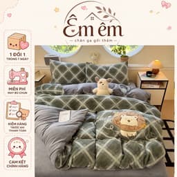 Bộ chăn ga nỉ nhung hình thú đính lông 4 món hoạ tiết thêu nổi 5D với chất vải nỉ mịn,mềm mại và ấm áp hoạ tiết cute 1