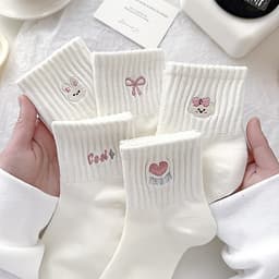 Combo 5-10 Đôi Tất Trắng Nữ In Hình Thỏ Cool Tim Hồng Dễ Thương 2