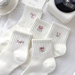 Combo 5-10 Đôi Tất Trắng Nữ In Hình Thỏ Cool Tim Hồng Dễ Thương 6