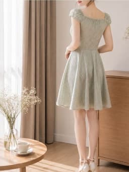 [2hand] Đầm phi lụa dập nhăn xanh mint cổ thuyền size S hàng XK thanh lý 2