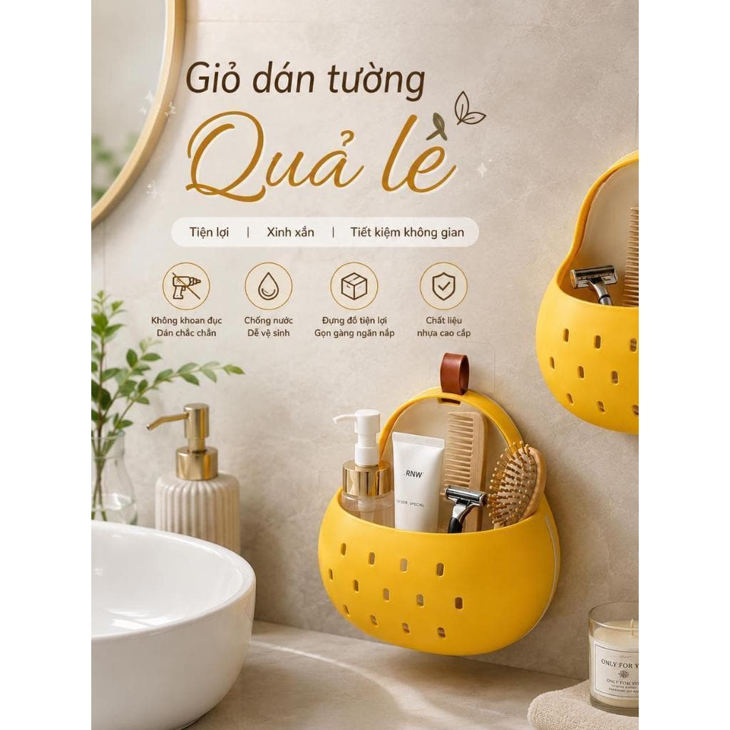 Giỏ Nhựa Hình Quả Lê Dán Tường Nhà Tắm - Khay nhựa đựng đồ đa năng dán tường xinh xắn hình quả lê dễ thương