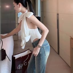 (Dmina) Áo bodysuit cổ yếm xẻ V cột nơ tôn V1 sang chảnh basic dễ phối đồ 4