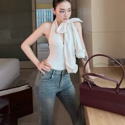 (Dmina) Áo bodysuit cổ yếm xẻ V cột nơ tôn V1 sang chảnh basic dễ phối đồ 1