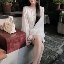 Váy đi tiệc nữ tay dài tơ phối ren dễ mặc sang chảnh 8
