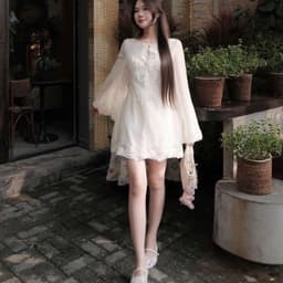 Váy đi tiệc nữ tay dài tơ phối ren dễ mặc sang chảnh 6