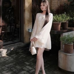 Váy đi tiệc nữ tay dài tơ phối ren dễ mặc sang chảnh 1