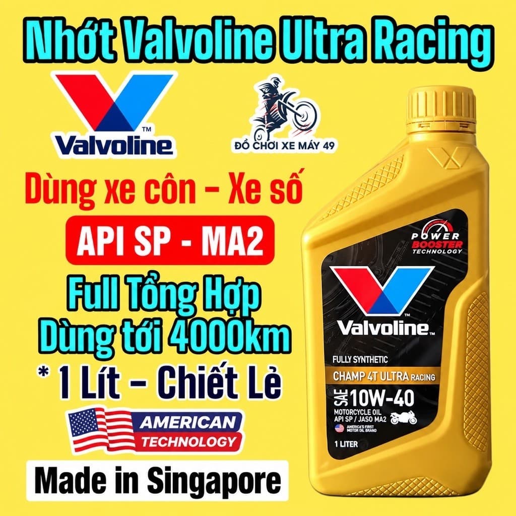 ( Dầu Nhớt Xe Số ) Valvoline Ultra Racing Champ 4T 10W-40 (1L) Full Tổng hợp Made in singapore >>>>