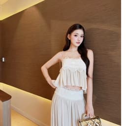 (Dmina) Set Tiểu Thư Áo 2 dây bí viền ren và quần ống suông tôn dáng sang chảnh 5