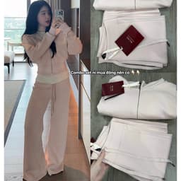 𝐄𝐍.𝐄𝐍 | Set Nỉ Nữ QC Loại 1 Áo Hoodie Khóa Kéo Có Mũ + Quần Ống Suông Form Rộng, Bộ Đồ Nữ Hàn Quốc  7