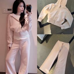 𝐄𝐍.𝐄𝐍 | Set Nỉ Nữ QC Loại 1 Áo Hoodie Khóa Kéo Có Mũ + Quần Ống Suông Form Rộng, Bộ Đồ Nữ Hàn Quốc  1