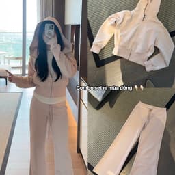 𝐄𝐍.𝐄𝐍 | Set Nỉ Nữ QC Loại 1 Áo Hoodie Khóa Kéo Có Mũ + Quần Ống Suông Form Rộng, Bộ Đồ Nữ Hàn Quốc  6