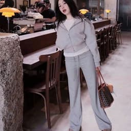 𝐄𝐍.𝐄𝐍 | Set Nỉ Nữ QC Loại 1 Áo Hoodie Khóa Kéo Có Mũ + Quần Ống Suông Form Rộng, Bộ Đồ Nữ Hàn Quốc  5