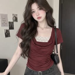 Áo Kiểu Nữ Cổ Đổ Phối Ren Rip Lụa Tay Ngắn Ôm Dáng 5