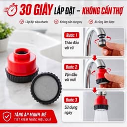 Đầu Sen Tăng Áp 1000 Lỗ Phun Tia Siêu Mịn , lắp đặt dễ dàng vòi REN 21 & 27 2