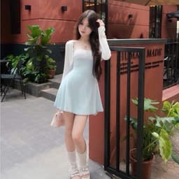 Đầm 2 Dây Nữ Pastel Phối Ren Đầm Tiểu Thư Dáng Xòe Mùa Hè Đi Chơi Chụp Ảnh 8