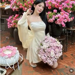 Đầm 2 Dây Nữ Pastel Phối Ren Đầm Tiểu Thư Dáng Xòe Mùa Hè Đi Chơi Chụp Ảnh 7
