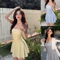 Đầm 2 Dây Nữ Pastel Phối Ren Đầm Tiểu Thư Dáng Xòe Mùa Hè Đi Chơi Chụp Ảnh 1