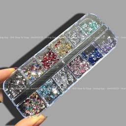 Hộp Chamr đá nhiều màu sắc, Nhiều kiểu dáng , Khoảng 1440 Chiếc, Đá đáy phẳng Sáng Bóng, Đồ Trang Tri Móng Tay... 3