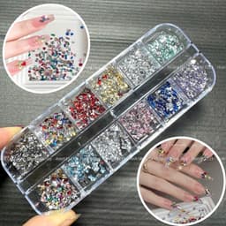 Hộp Chamr đá nhiều màu sắc, Nhiều kiểu dáng , Khoảng 1440 Chiếc, Đá đáy phẳng Sáng Bóng, Đồ Trang Tri Móng Tay... 2