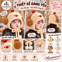 Mũ Len Dễ Thương Thu Đông Ấm Áp Dày Bảo Vệ Tai Cho Bé Trai ,Bé Gái 4