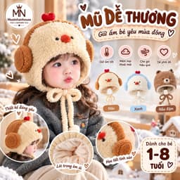 Mũ Len Dễ Thương Thu Đông Ấm Áp Dày Bảo Vệ Tai Cho Bé Trai ,Bé Gái 2