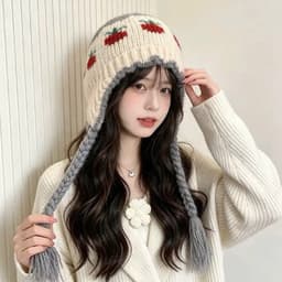 Mũ len dệt kim nữ, phong cách thu đông ấm áp, bảo vệ tai khi đi xe đạp 7