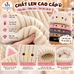 Mũ dệt kim nữ phong cách mới với họa tiết mèo hoạt hình dễ thương, ấm áp chống lạnh mùa thu đông 2
