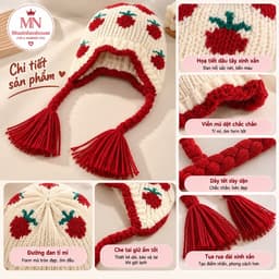 Mũ len dệt kim nữ, phong cách thu đông ấm áp, bảo vệ tai khi đi xe đạp 3