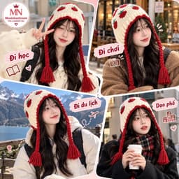 Mũ len dệt kim nữ, phong cách thu đông ấm áp, bảo vệ tai khi đi xe đạp 5