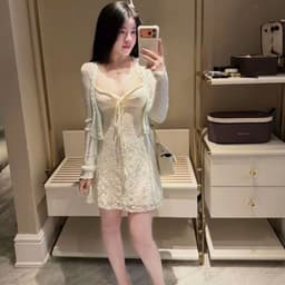 Set đầm thiết kế nữ tính chất ren có lót mix áo khoác kèm quần bảo hộ 6