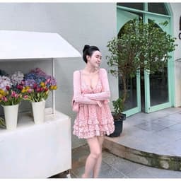 Đầm 2 dây phom rộng phối bèo kèm khoác ngoài kiểu dáng thoải mái 3