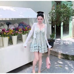 Đầm 2 dây phom rộng phối bèo kèm khoác ngoài kiểu dáng thoải mái 6