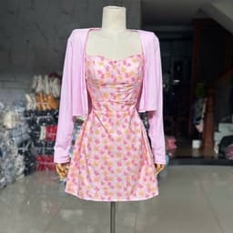 Đầm 2 dây chất lụa hoa có mút ngực phối khoác ngoài cùng màu 4