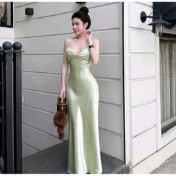 Đầm lụa nữ dáng dài quyến rũ màu xanh ngọt ngào 3