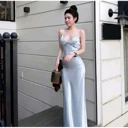 Đầm lụa nữ dáng dài quyến rũ màu xanh ngọt ngào 6